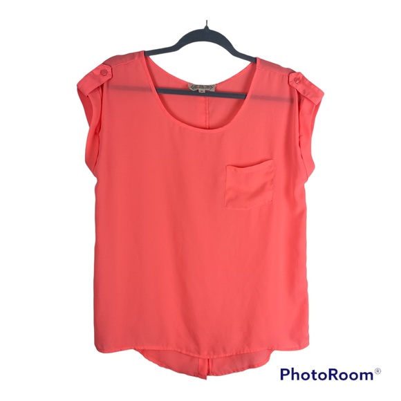 Pink Rose Sleeveless Tank Neon Salmon Color Size M - Picture 1 of 7